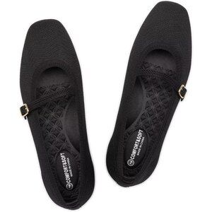 Frank Mully Mary Jane Women Black Mesh Slip on Square-Toe Ankle Strap Flat Shoes